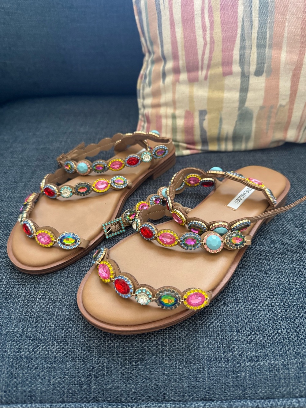 Steve Madden Tan Jeweled Strappy Flat Sandals